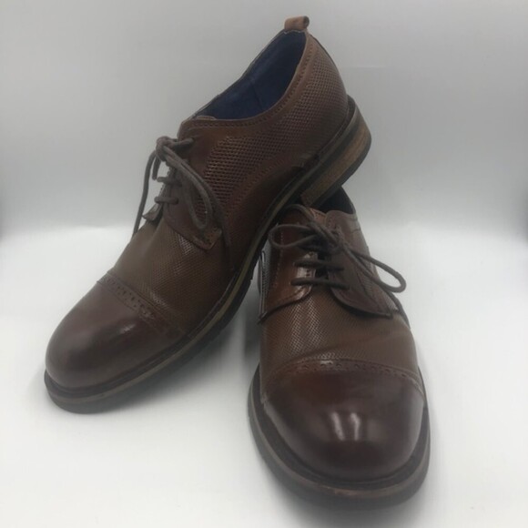 Steve Madden Mens Brown Leather Cap Toe Oxford Dress Shoes Size 8 Lesko Lace Up - Picture 3 of 14